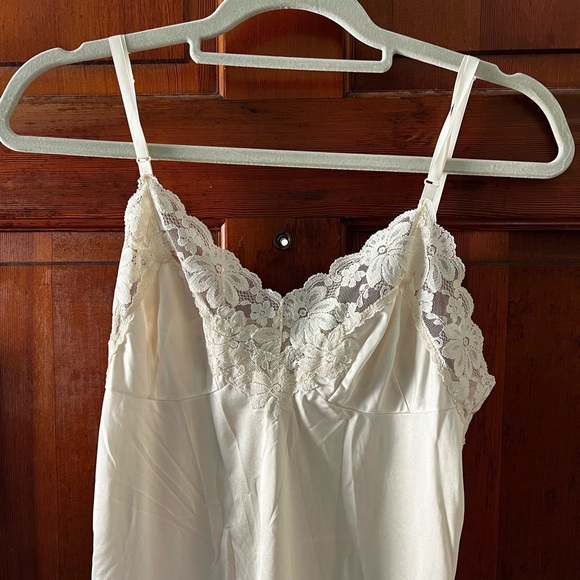 Vintage White Nylon Full Slip Dress 80s 90s Lace Lingerie Nightgown Bridal Under - Picture 2 of 10